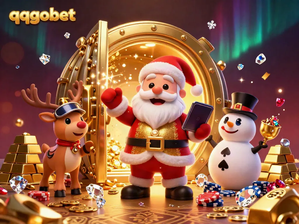 Experience the festive charm of qqgobet with Santa and friends amid dazzling casino riches.