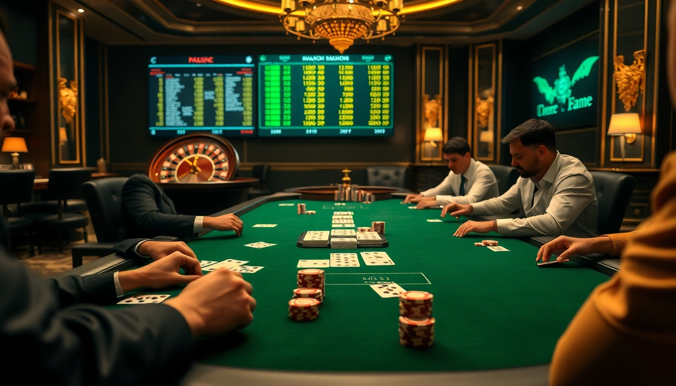 Poker players enjoying a high-stakes game at a luxurious casino table, showcasing the 包网 experience.