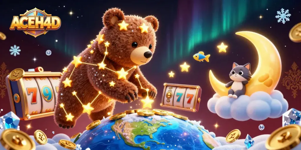 Winning big on ACEH4D with a dynamic online slots scene featuring golden stars and lucky symbols