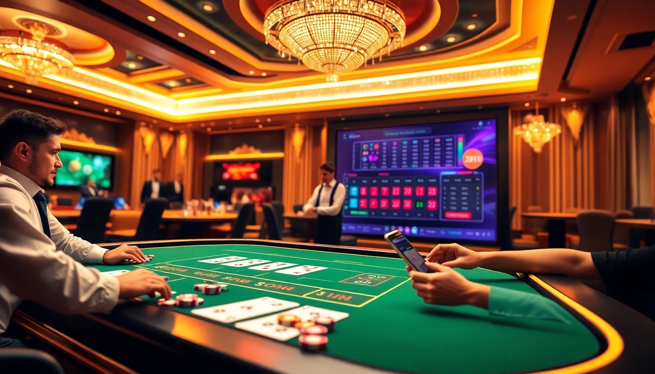 The vibrant atmosphere of live online gambling at https://bj88daga.dev/ with engaging players and animated betting tables.