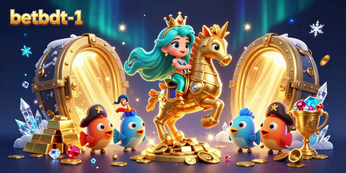 Immerse in the fantasy of betbdt-1 with a mermaid princess, seahorse, and treasure in this vibrant casino scene.