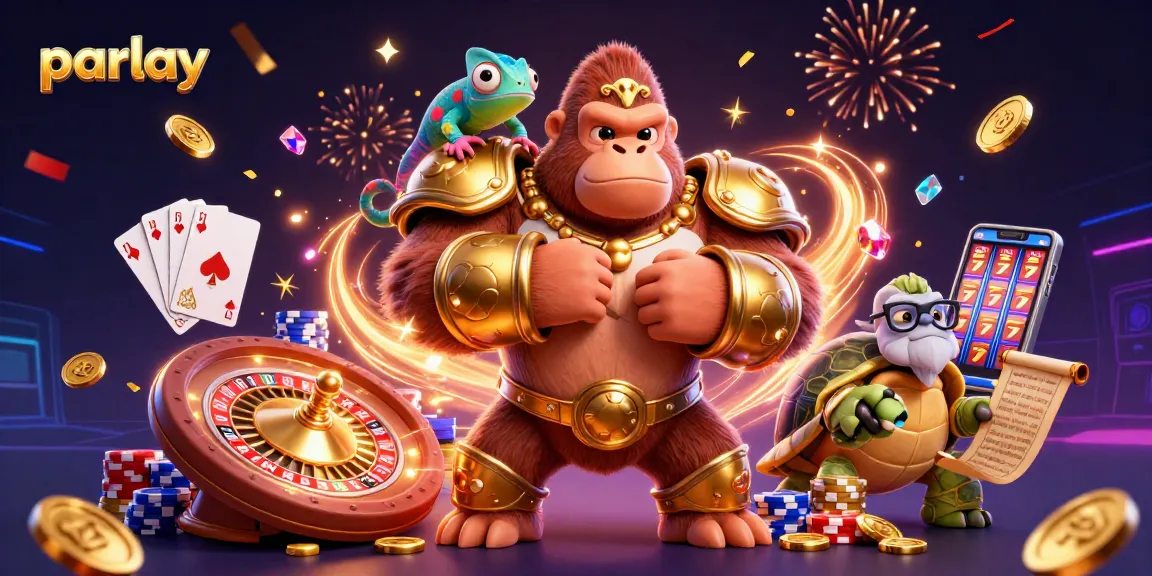 Parlay menawarkan permainan menarik dengan karakter gorila raja dan elemen judi yang meriah.