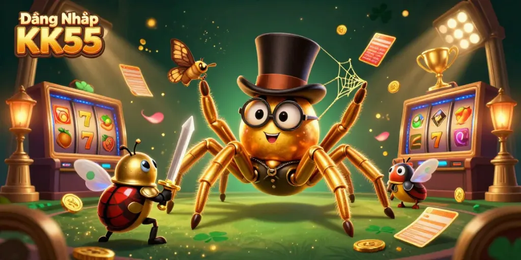 Experience the excitement of Đăng Nhập KK55 as a golden tarantula weaves casino magic.