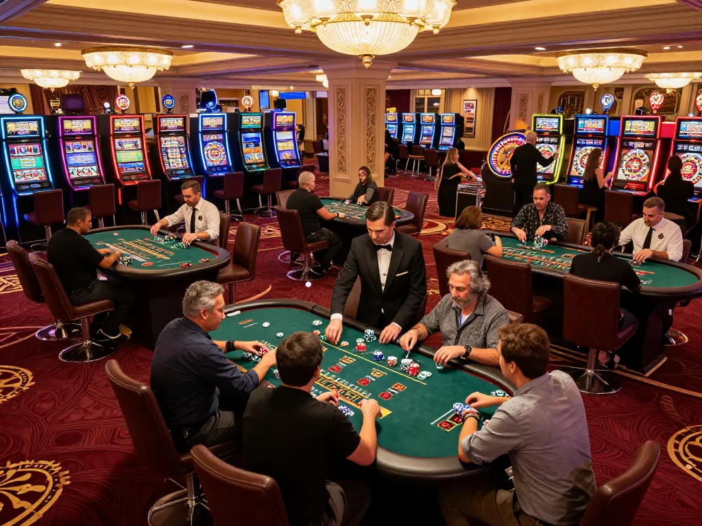 Exciting blackjack gameplay at SHBET800's luxurious casino floor, showcasing players and dealers in action.
