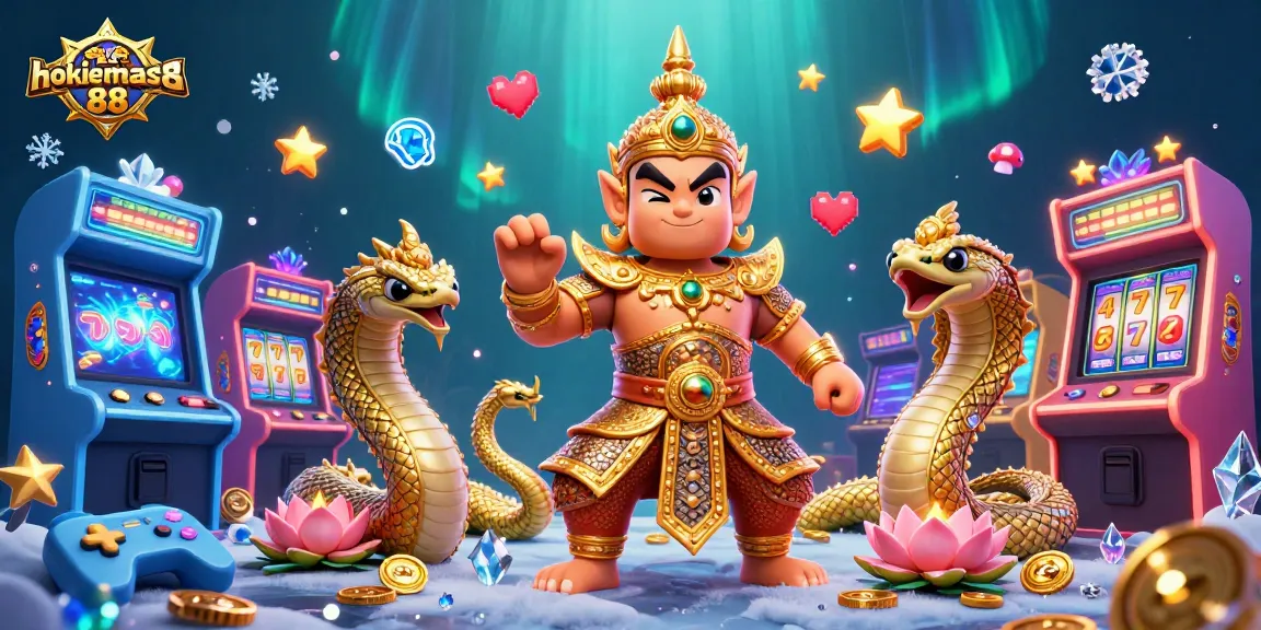 Experience excitement with hokiemas88 as the Thai guardian and Naga serpent embrace vibrant casino elements.