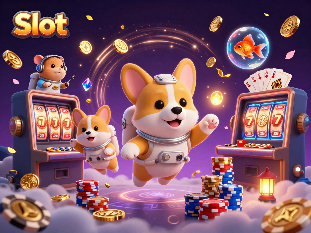 Spin the Slot reels and win big with this captivating casino adventure featuring floating characters.