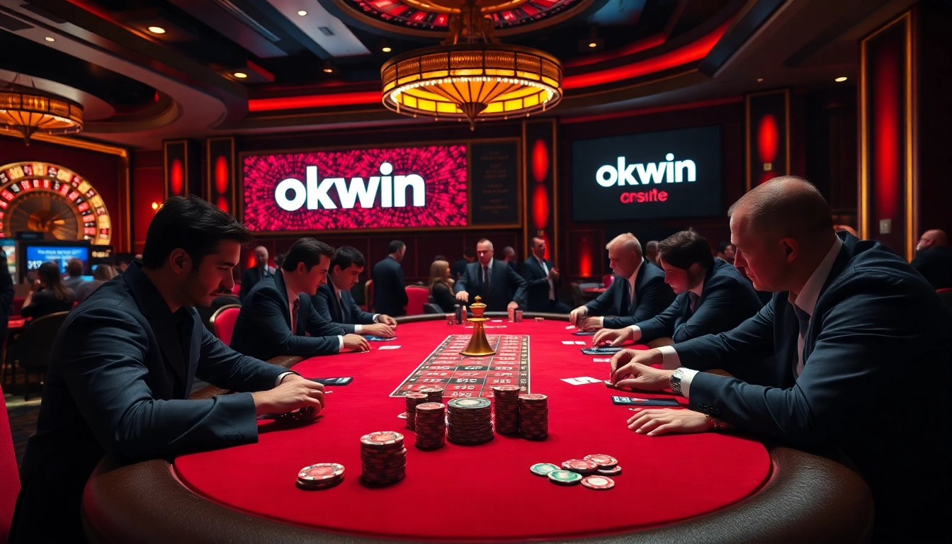 Players engage in a thrilling poker game at okwin, showcasing high stakes and excitement.