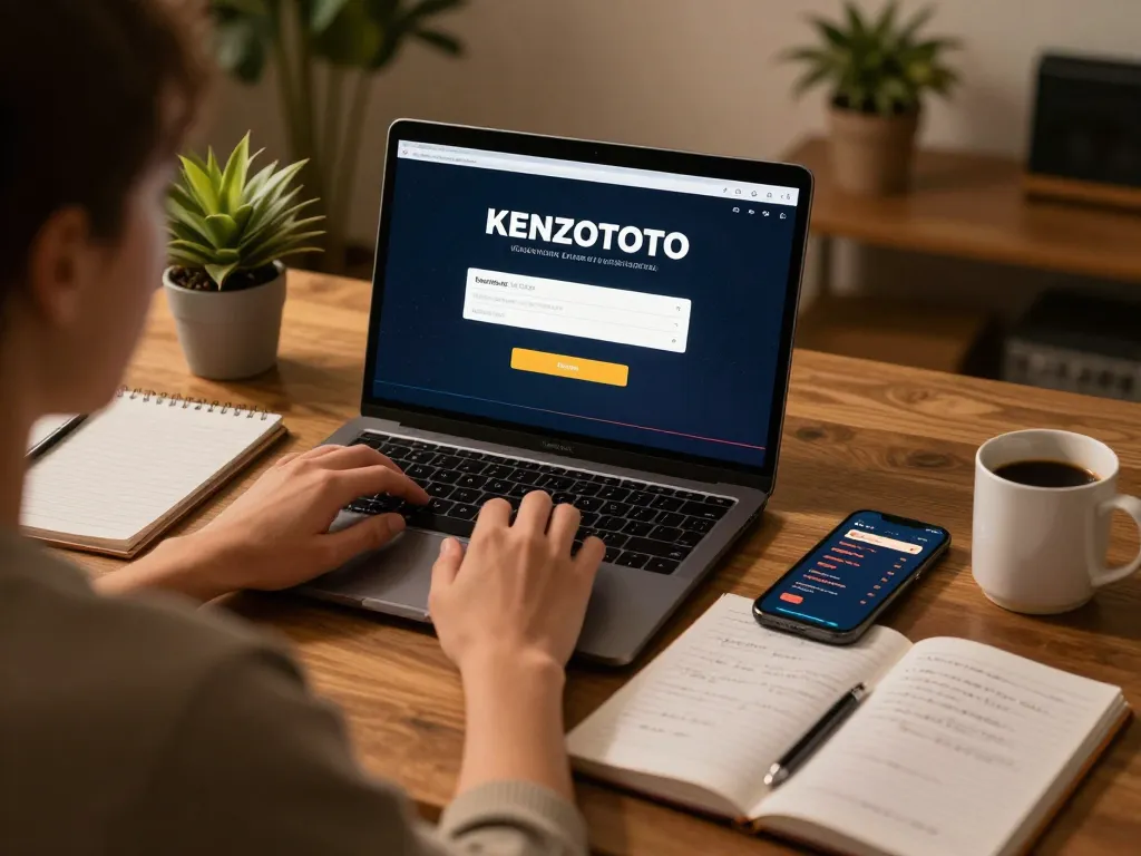 Terlibat dalam login KENZOTOTO di laptop sambil meninjau strategi taruhan di lingkungan rumah yang nyaman
