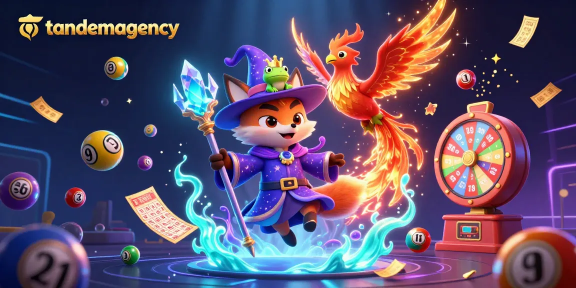 Engage in thrilling lottery adventures with tandemagency's vibrant 3D illustration featuring fantasy characters and games.
