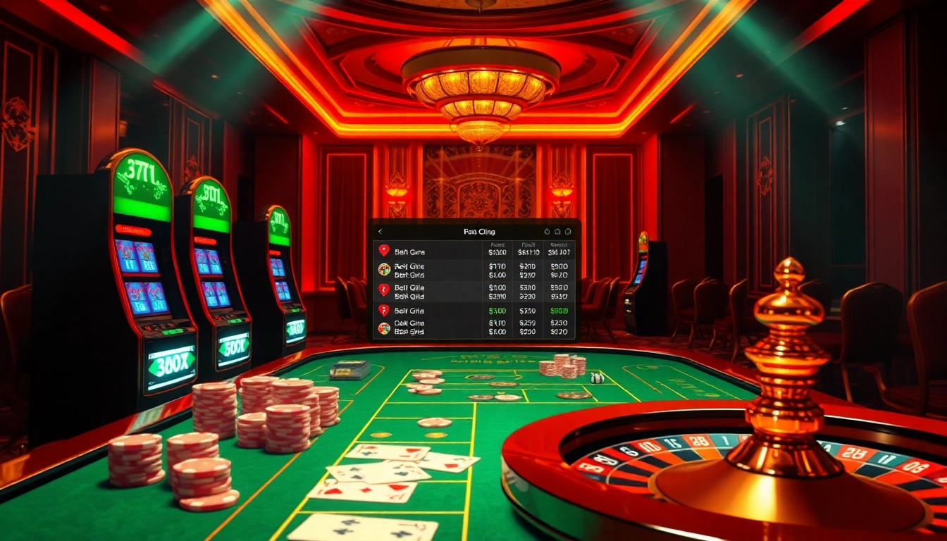Exciting casino scene featuring bola gila-themed online gambling table with chips and cards.
