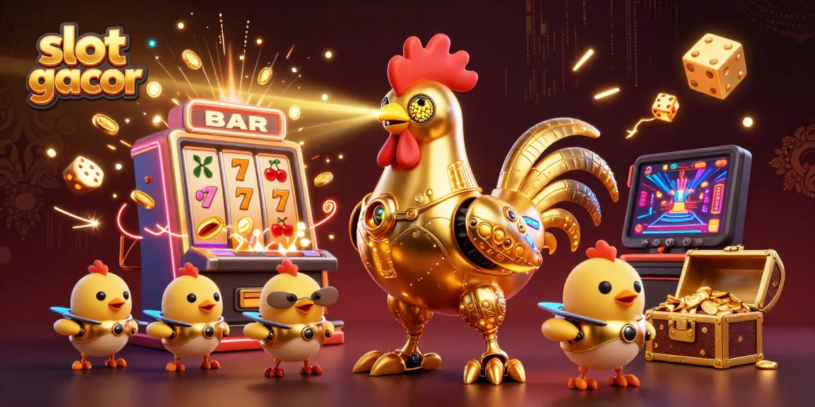 Experience thrilling wins with slot gacor as golden laser-beaming robots burst from a jackpot explosion.