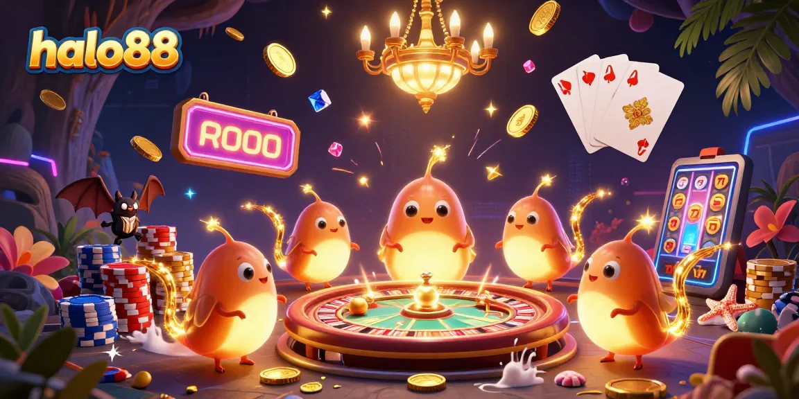 Experience the excitement at halo88 casino with glowworms illuminating vibrant gaming elements and a bat dealer.