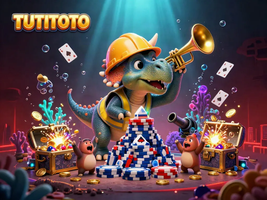 TUTITOTO celebrates with vibrant 3D characters amidst a colorful casino-themed underwater world.