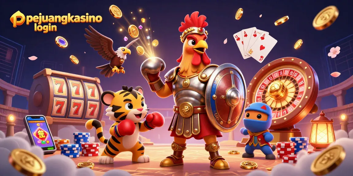 Ikuti pejuangkasino login dengan ilustrasi 3D yang hidup tentang keseruan dan hadiah bermain game.