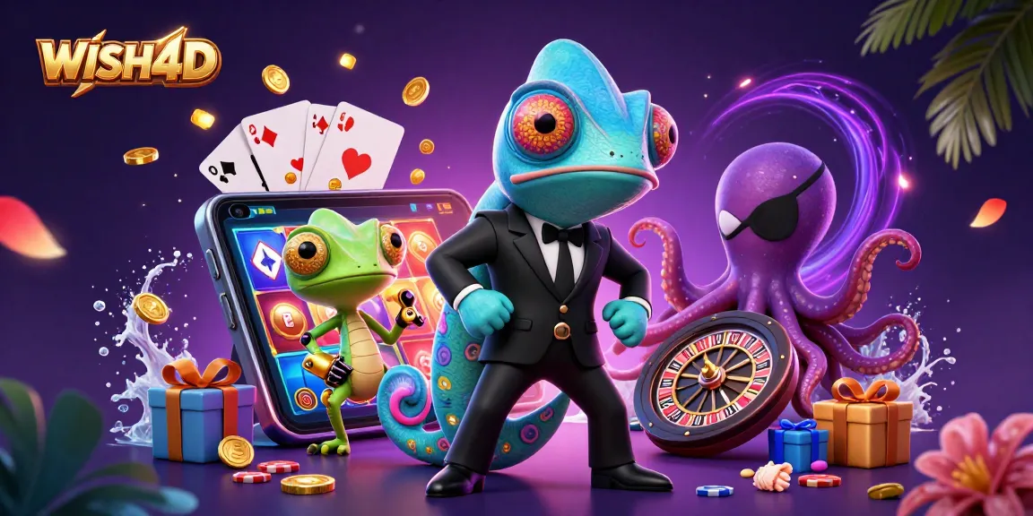 WISH4D memikat pemain dengan permainan slot yang berwarna-warni dan dikelilingi karakter menarik.
