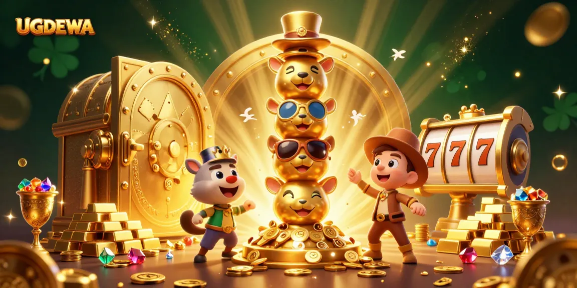 Experience the excitement of UGDEWA with dynamic casino elements and vibrant 3D illustration.