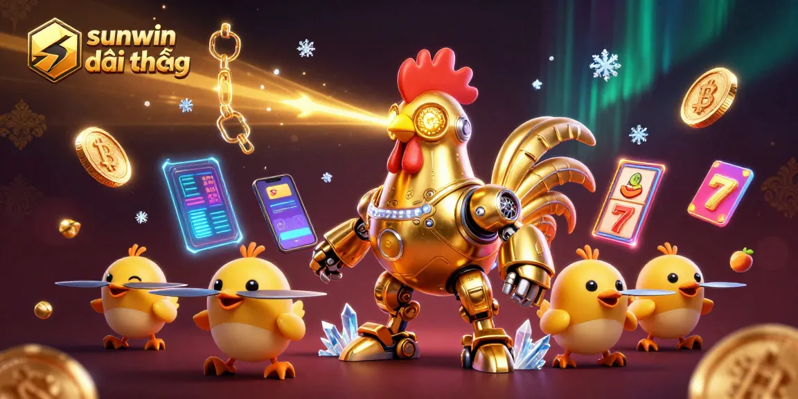 Engage in sunwin đổi thưởng with a vibrant 3D casino scene featuring futuristic characters and exciting slot elements.