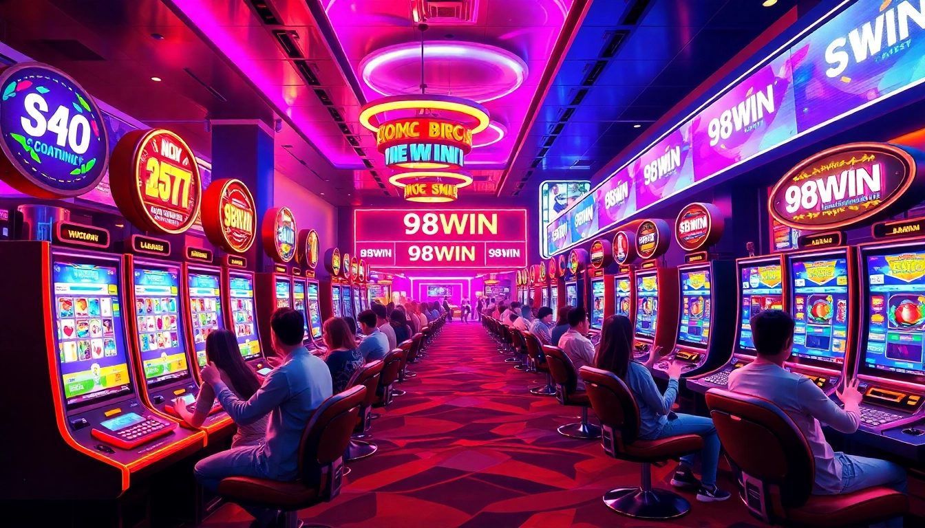 Experience thrilling online gaming with 98WIN in a vibrant casino setting.