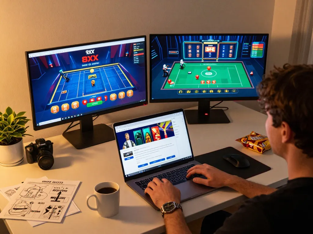 Player engaging with the 8XX casino app while enjoying a cozy home gaming environment.