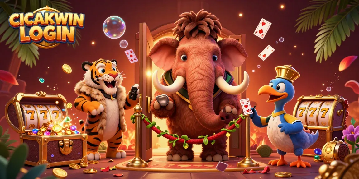 CICAKWIN LOGIN showcases a vibrant casino experience with 3D characters, explosive treasures, and engaging gaming elements.