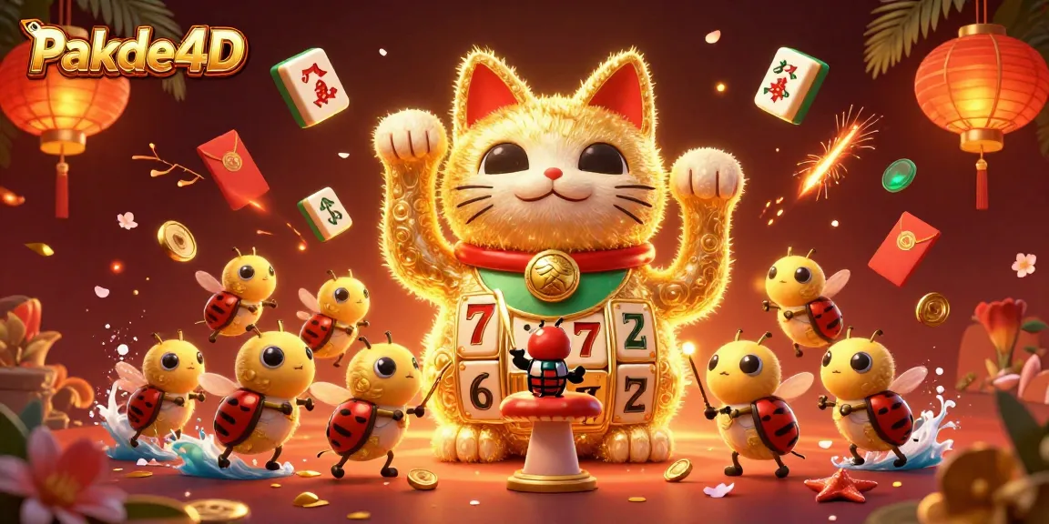 Engage with Pakde4D's vibrant lucky cat symbolizing winning strategies in a packed casino scene.