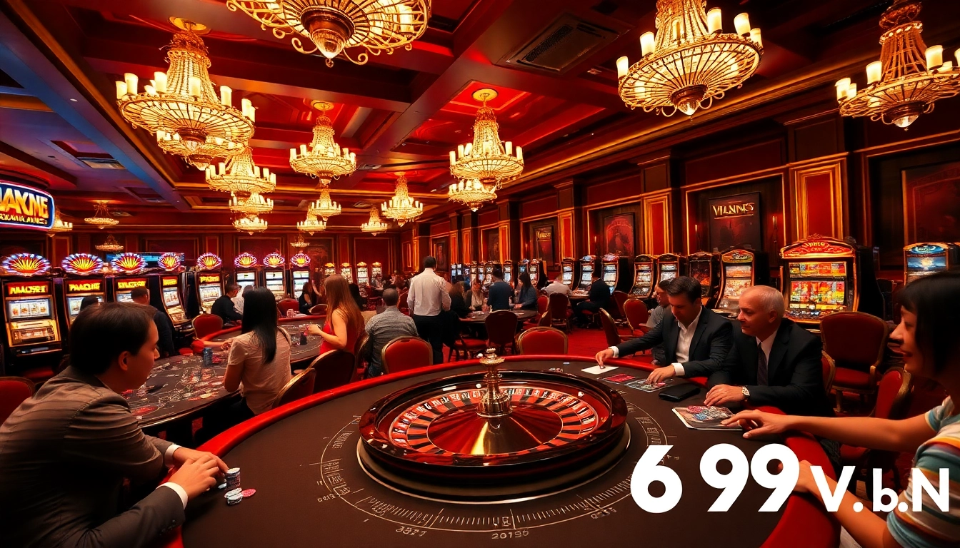 Engaging players at the casino gaming table featuring elements from https://69vn.br.com/ with vibrant poker chips and roulette wheel.