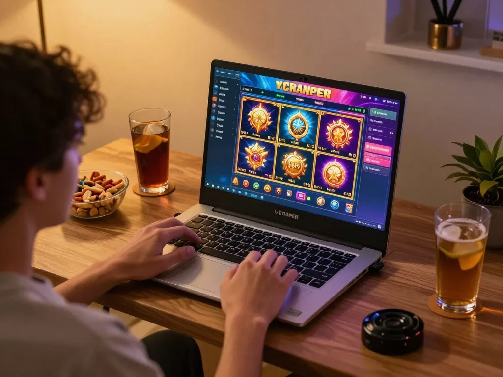 Engaging player enjoying LGOSUPER online gaming session at home with vibrant screen display.