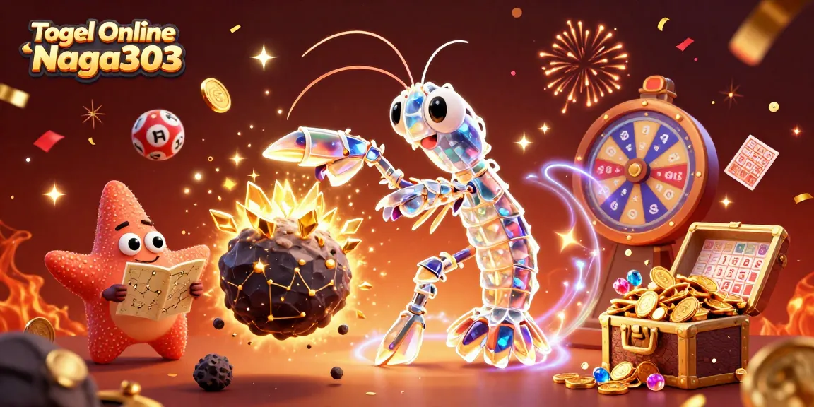 Togel Online Naga303 showcases a vibrant scene of colorful lottery elements and explosive treasures.