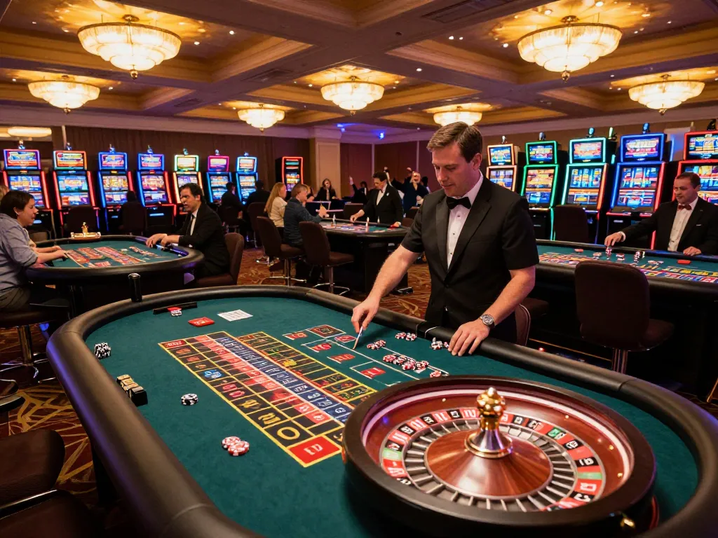Players engaging in lively roulette games at 78win casino, surrounded by vibrant atmosphere.