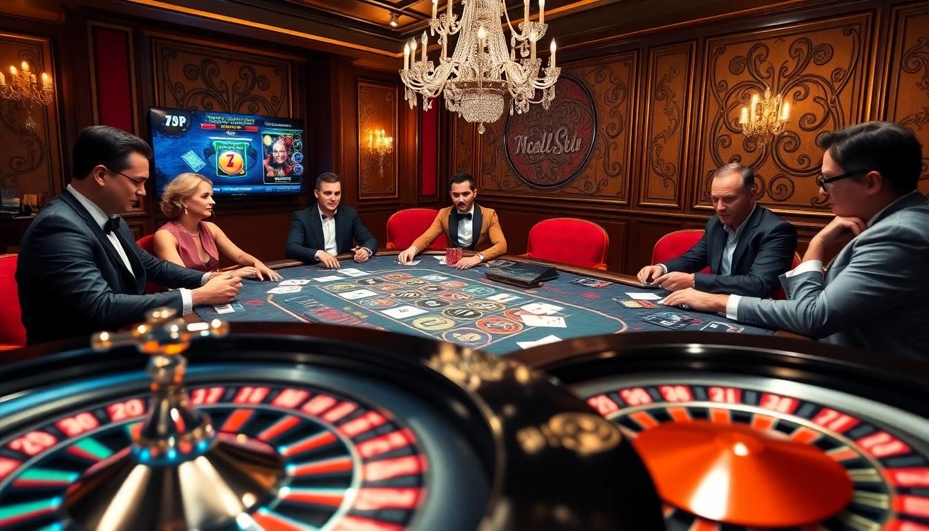 Engaged players at a luxurious table in 789P casino, immersing in high-stakes poker excitement.