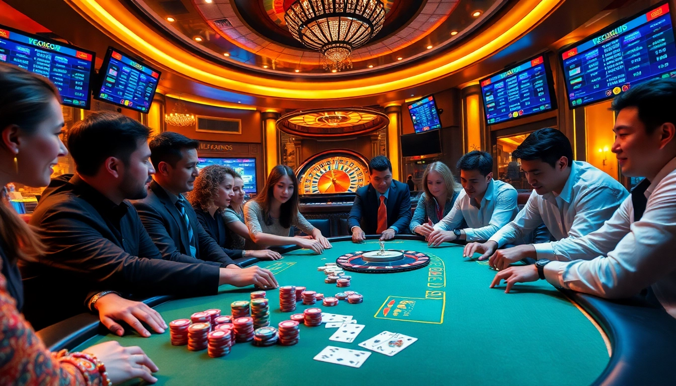 Pemain situs gacor terlibat dalam aksi poker yang seru di meja kasino mewah.