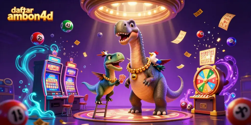 Engage with daftar ambon4d featuring a 3D cartoon brontosaurus and vibrant casino action.
