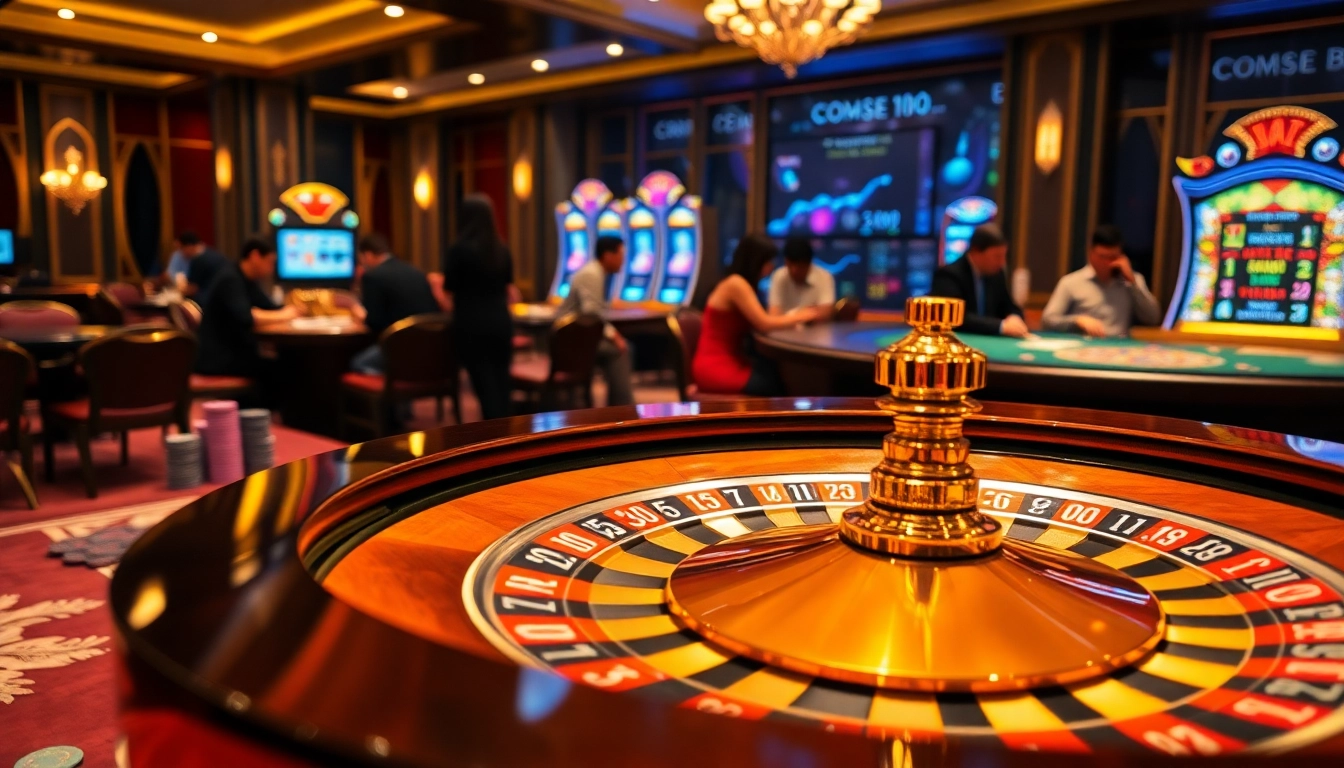 CM88's luxurious casino atmosphere with roulette wheel and poker chips.