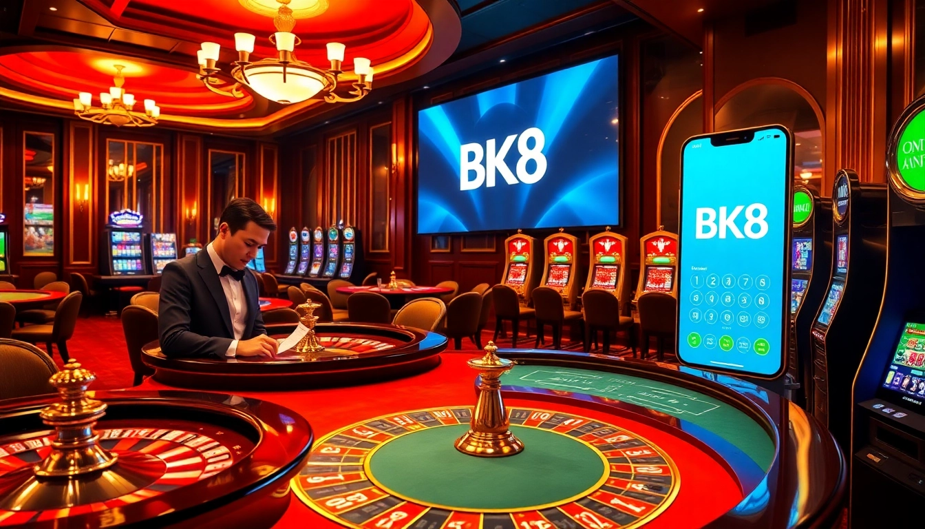 Experience thrilling games at https://bk8x.club/ with elegant casino tables and vibrant slot machines.