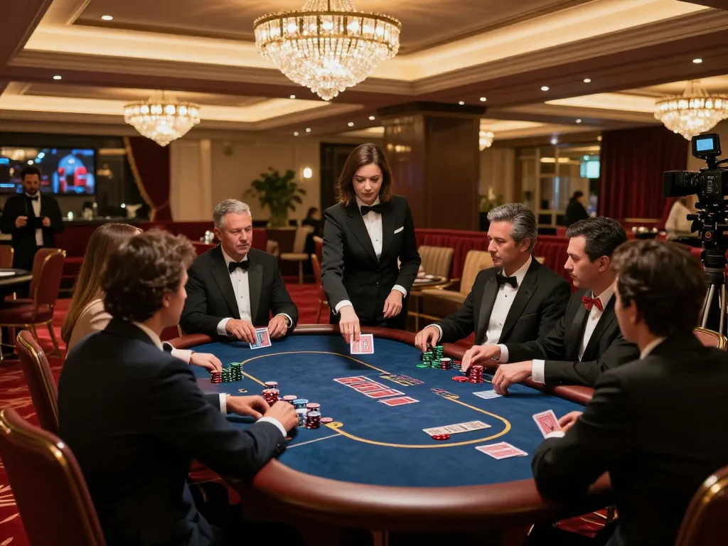 SC88 Vip players strategizing at an upscale poker table in a luxurious casino