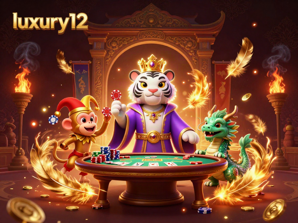 Engage in epic poker battles with luxury12 at the vibrant casino showcased in a dynamic illustration.