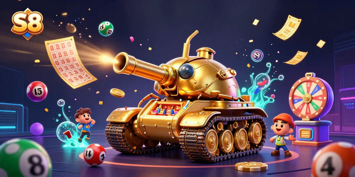 Experience the S8 casino scene with a vibrant beetle tank bursting with colorful lottery and gaming elements.