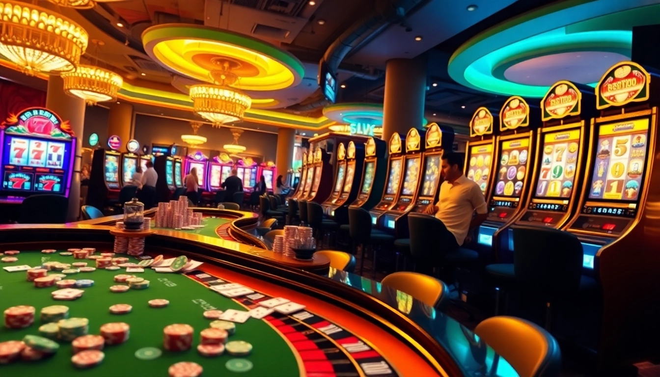 Players engaging in thrilling online games at MMOO casino, showcasing vibrant tables and exciting slot machines.