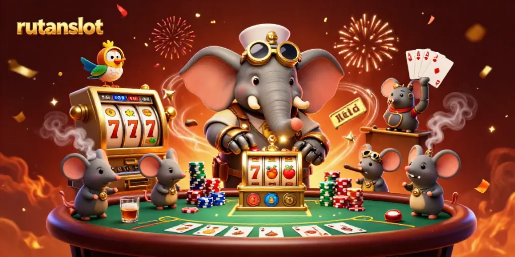 Menangkan hadiah besar di rutanslot dengan mesin slot emas berkilau dan karakter unik di latar belakang yang meriah.