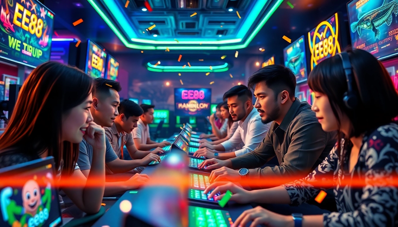 Exciting gaming action on the EE88 platform, showcasing diverse players and vibrant visuals.