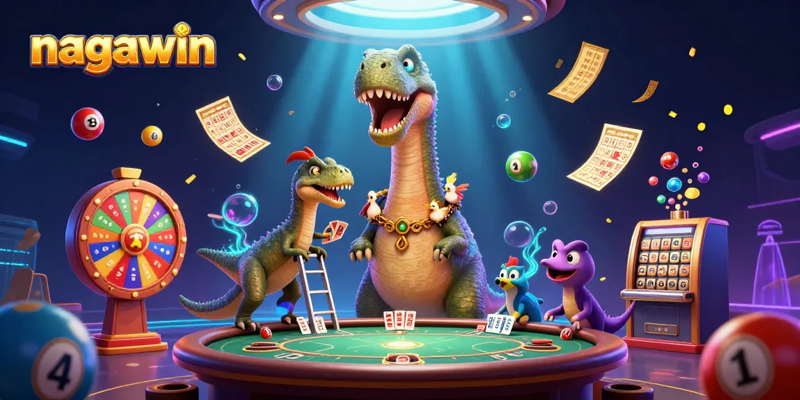Experience thrilling play at nagawin with colorful lottery balls and engaging characters in a lively casino setting.