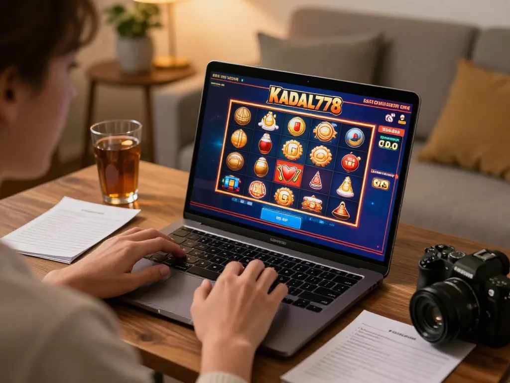 KADAL778 user enjoying an online casino game on laptop while analyzing betting notes