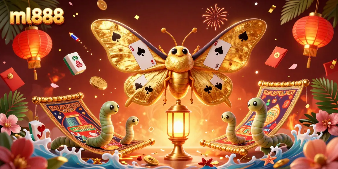 Engage with the festive spirit of ml888 as a vibrant 3D atlas moth highlights the casino charm.
