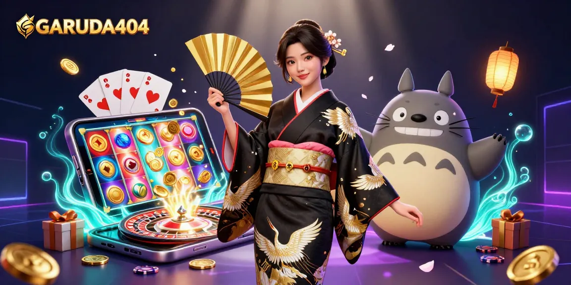 Play exciting slot games on GARUDA404 and experience rich visual gaming elements in a vibrant casino scene.