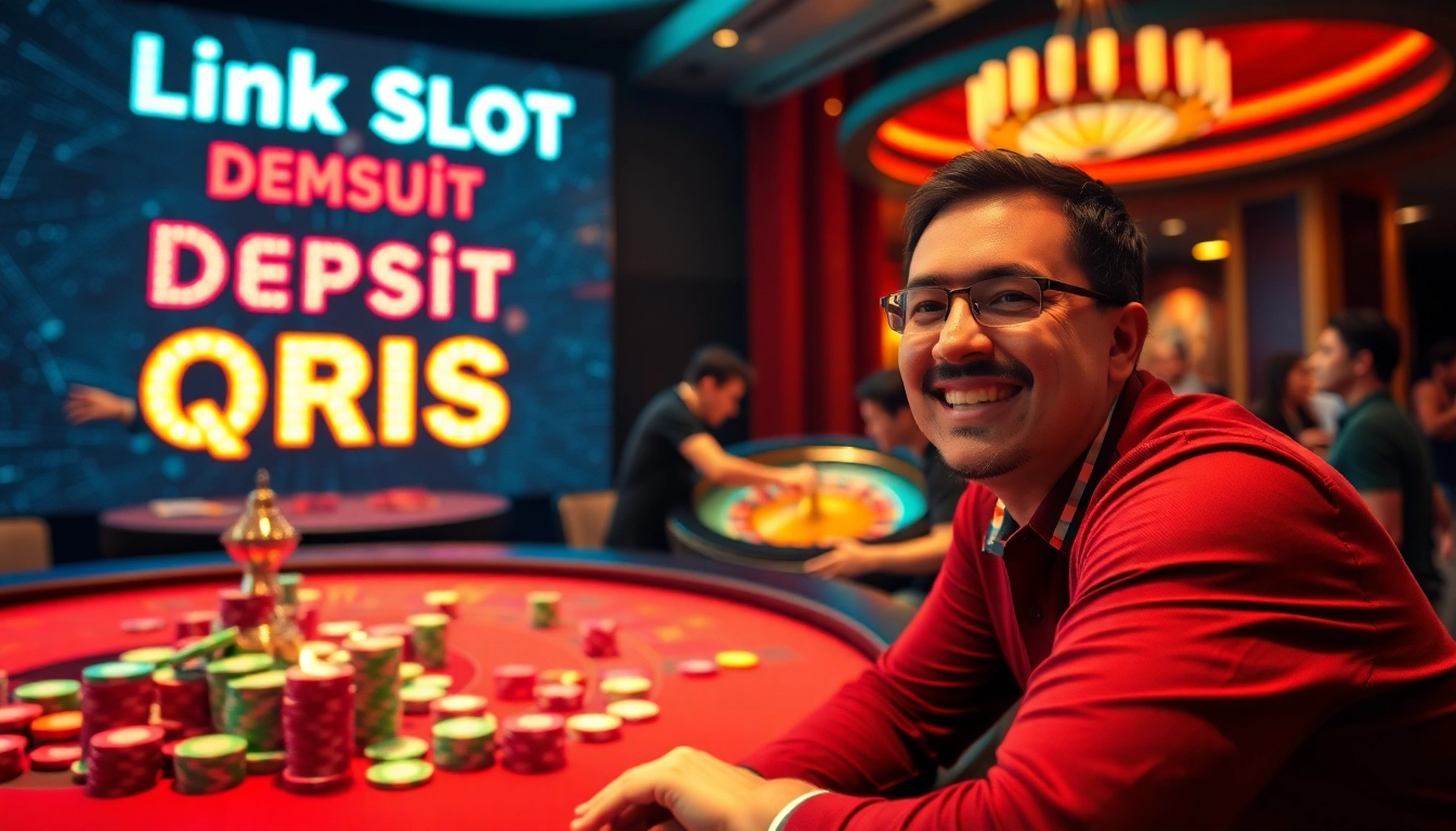 Engaging atmosphere showcasing a winning scene linked to slot deposit QRIS in a luxurious casino setting.