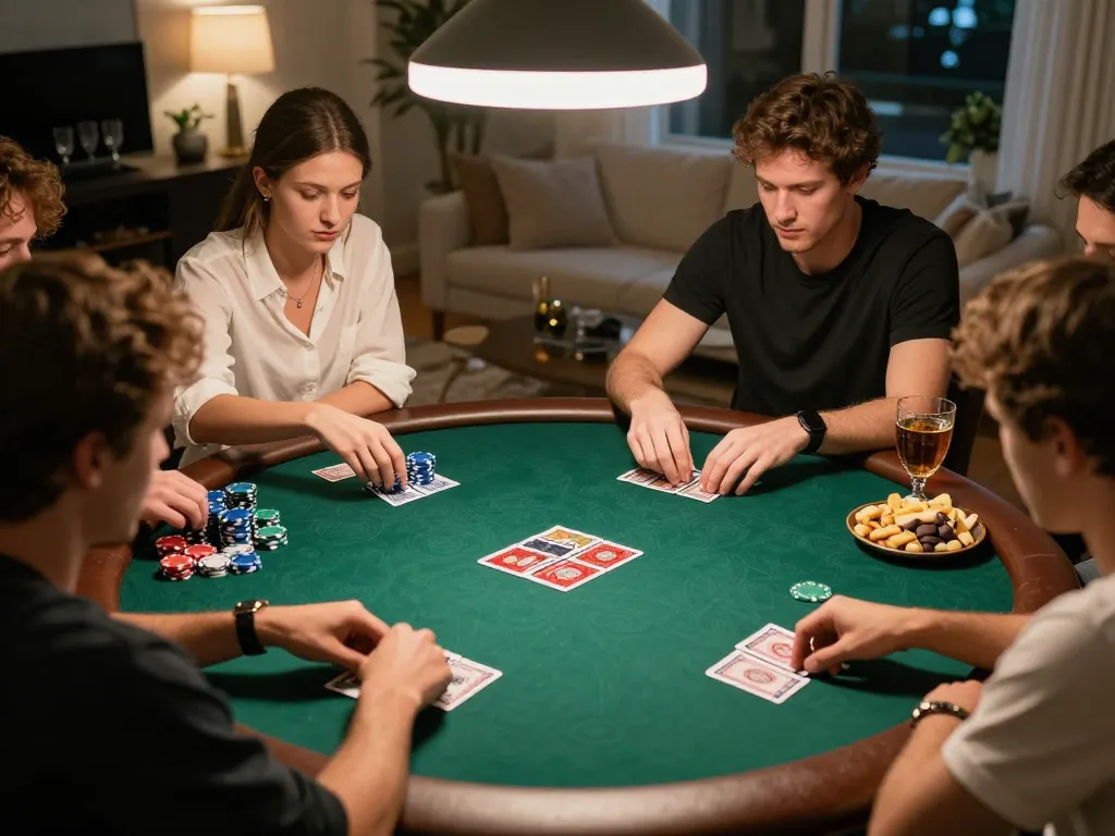 IDNSCORE enhances the thrill of a home poker night, capturing friends in an intense game atmosphere.