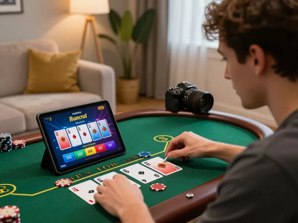 Player enjoying a live dealer game on mb66ac platform, showcasing cards and betting options.