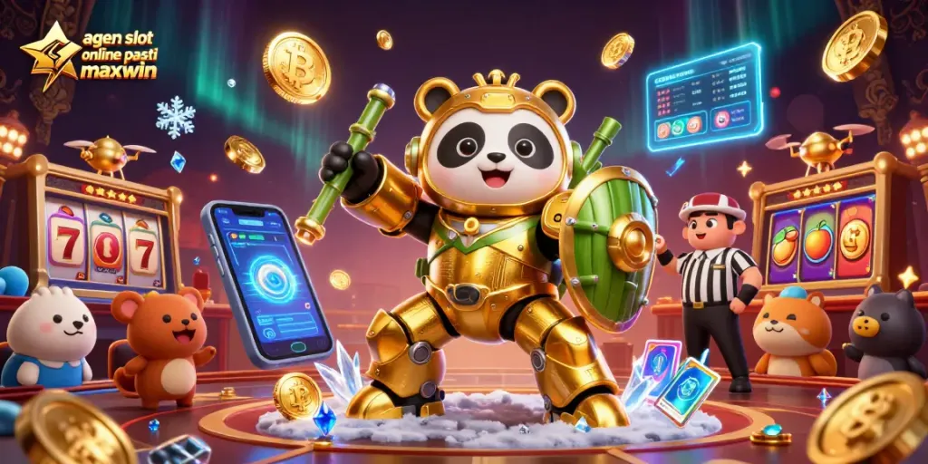 Experience thrilling games with agen slot online pasti maxwin featuring 3D illustrated characters and casino elements.