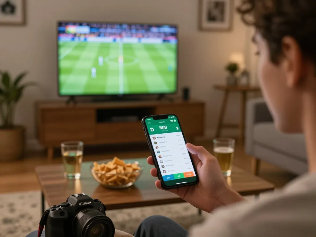 Placing bets on the DA88 app while enjoying a live football game.
