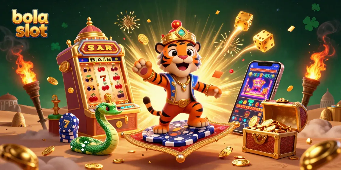 Spin to win with bola slot amidst a dazzling 3D casino spectacle featuring vivid jackpots and exciting games.